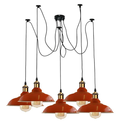 5-Light Spider Pendant – Metal Shades or Cages, Many Colours, E27 - Yellow Brass, Gloss Metal 32 cm Orange, Without Bulb