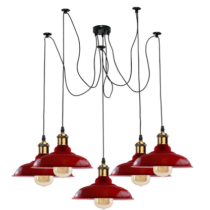 5-Light Spider Pendant – Metal Shades or Cages, Many Colours, E27 - Yellow Brass, Gloss Metal 32 cm Red, Without Bulb