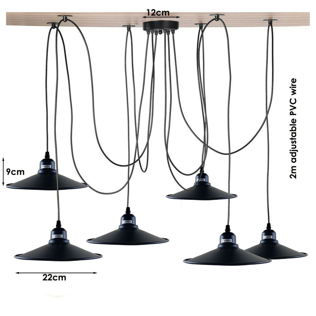 6-Light Spider Pendant – Black & Gold Shades or Cages, E27 - photo 2