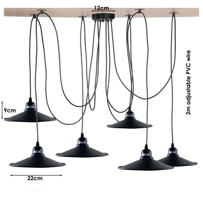 6-Light Spider Pendant – Black & Gold Shades or Cages, E27 - photo 2