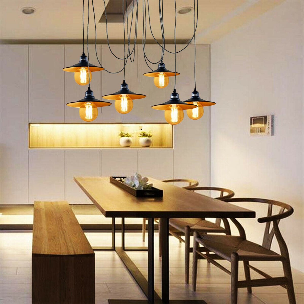 6-Light Spider Pendant – Black & Gold Shades or Cages, E27 - photo 4