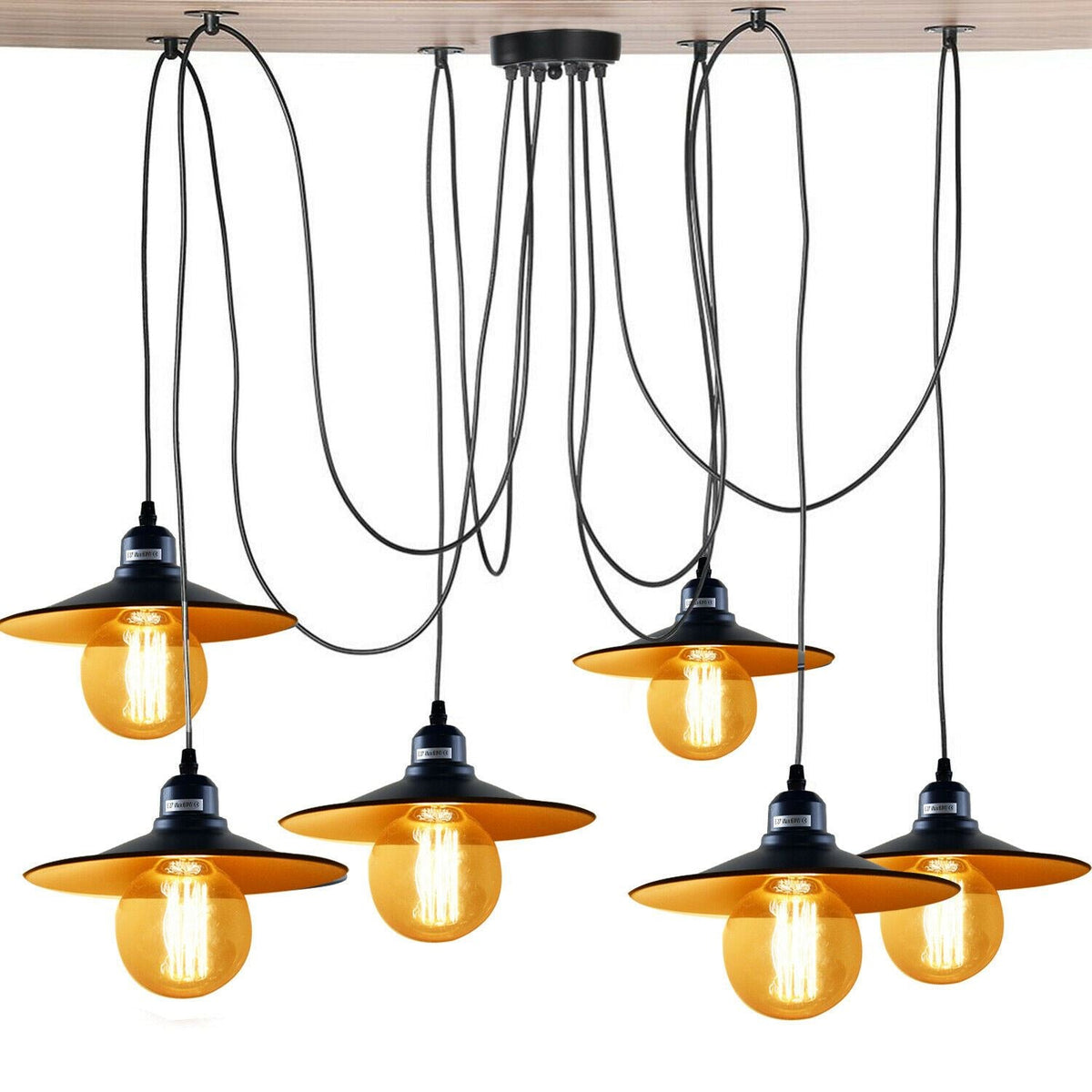 6-Light Spider Pendant – Black & Gold Shades or Cages, E27 - photo 5