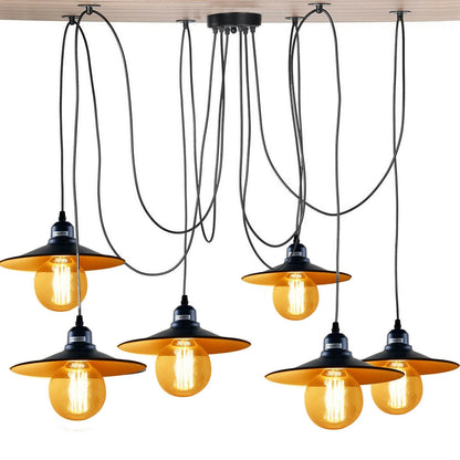 6-Light Spider Pendant – Black & Gold Shades or Cages, E27 - photo 5