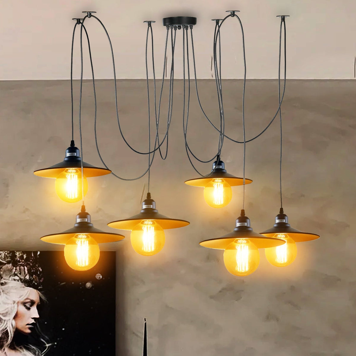 6-Light Spider Pendant – Black & Gold Shades or Cages, E27