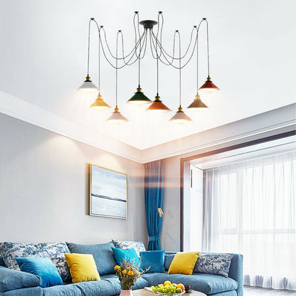 8-Light Spider Pendant – Multi-Colour 22 cm Cone Shades, E27 - photo 5