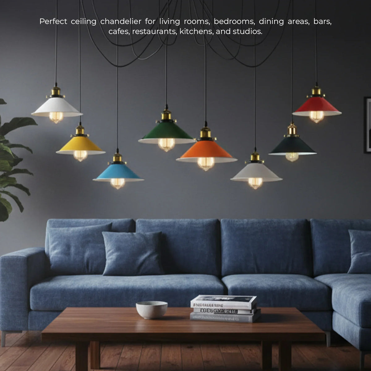 8-Light Spider Pendant – Multi-Colour 22 cm Cone Shades, E27 - photo 7