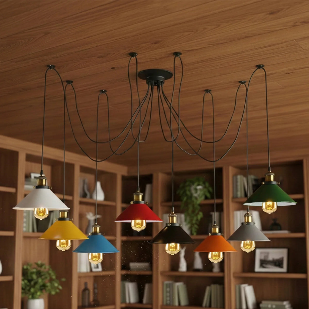 8-Light Spider Pendant – Multi-Colour 22 cm Cone Shades, E27 - photo 8