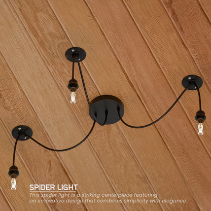 3-Light Spider Pendant – Black, Bare E27 Holders, Fabric Cable - photo 3