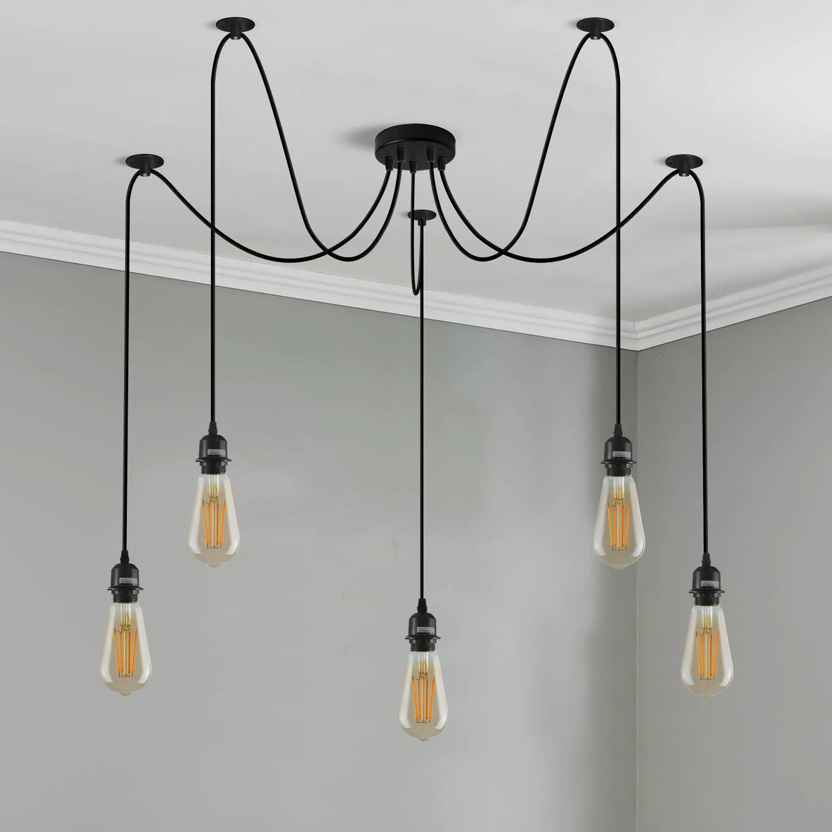 5 Light Spider Pendant – Black, 12 cm Rose, E27, Adjustable - photo 3