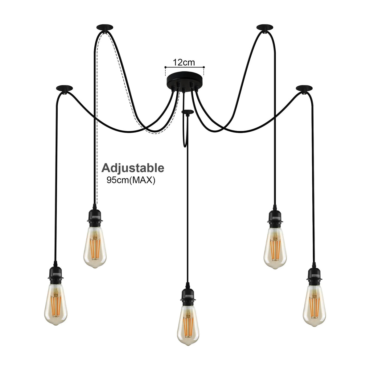 5 Light Spider Pendant – Black, 12 cm Rose, E27, Adjustable - photo 4