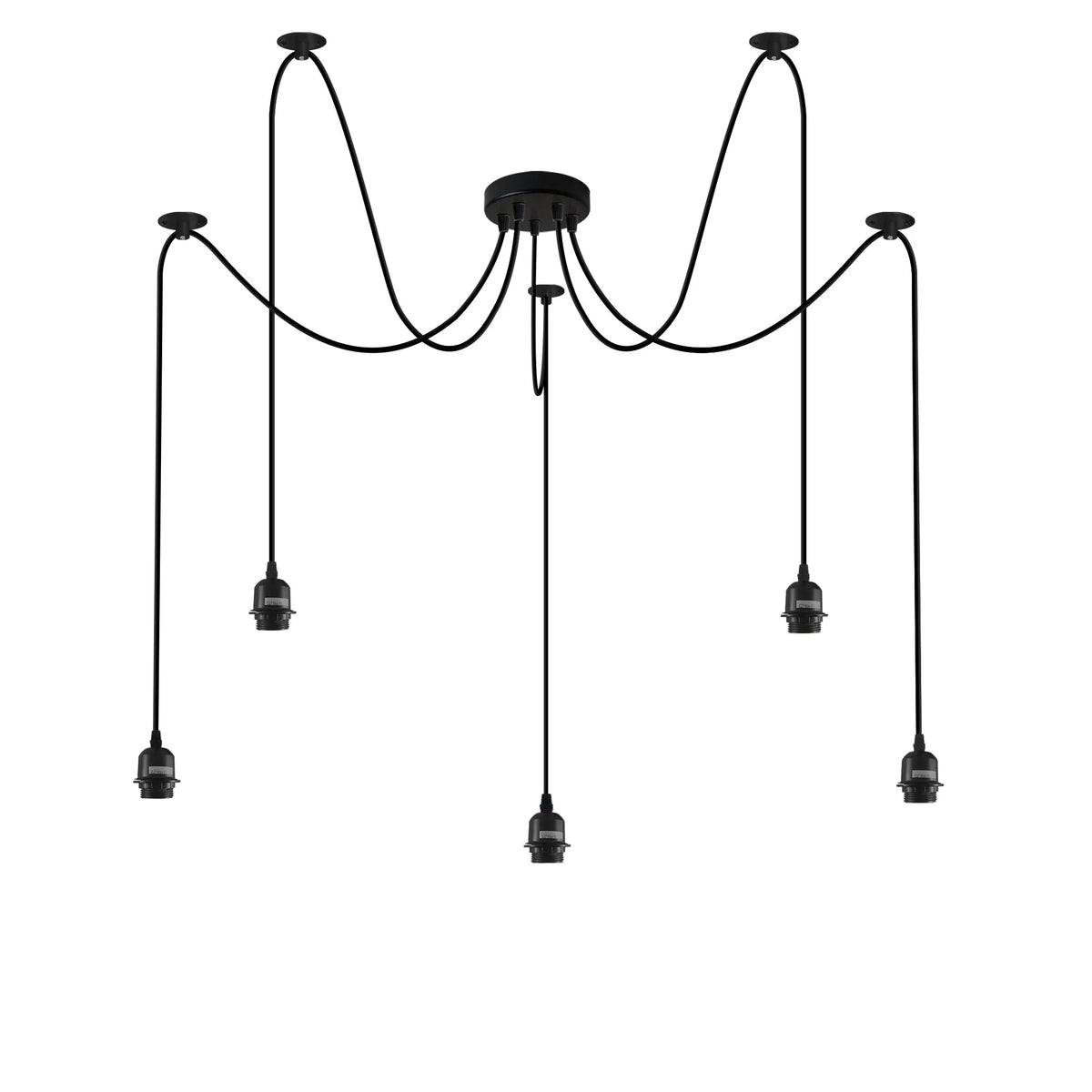 5 Light Spider Pendant – Black, 12 cm Rose, E27, Adjustable - Black, No Shade, Without Bulb