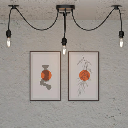 3-Light Spider Pendant – Black, Bare E27 Holders, Fabric Cable - photo 2