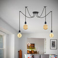 4 Light DIY Spider Pendant – 195 cm Fabric Cables, Black, E27