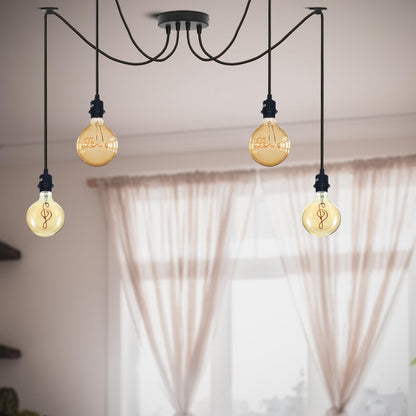 4 Light DIY Spider Pendant – 195 cm Fabric Cables, Black, E27 - photo 2