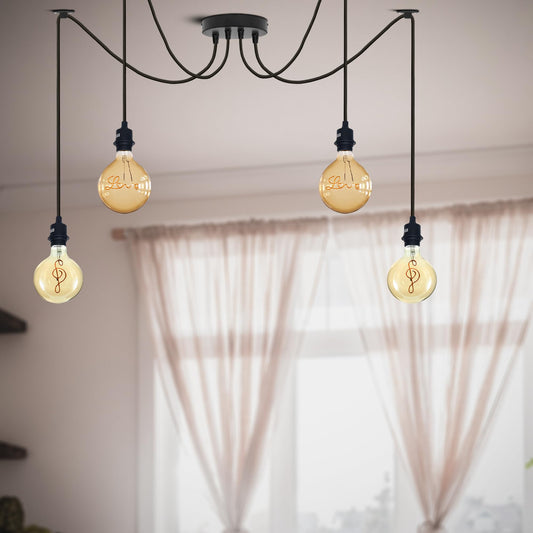 4 Light DIY Spider Pendant – 195 cm Fabric Cables, Black, E27 - photo 2