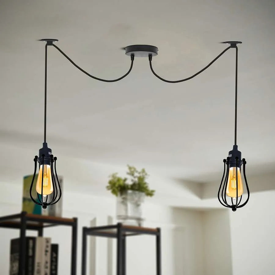 2-Light Spider Pendant – Black Cages or White Domes, E27 - photo 5