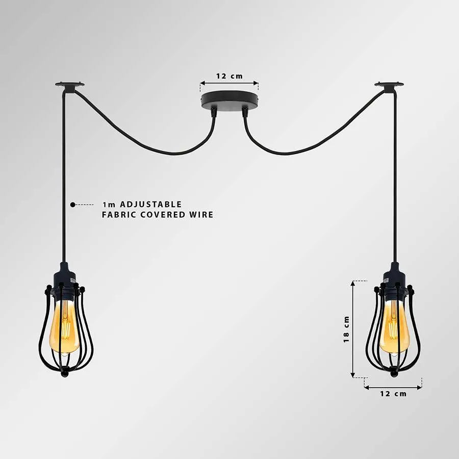 2-Light Spider Pendant – Black Cages or White Domes, E27 - photo 2