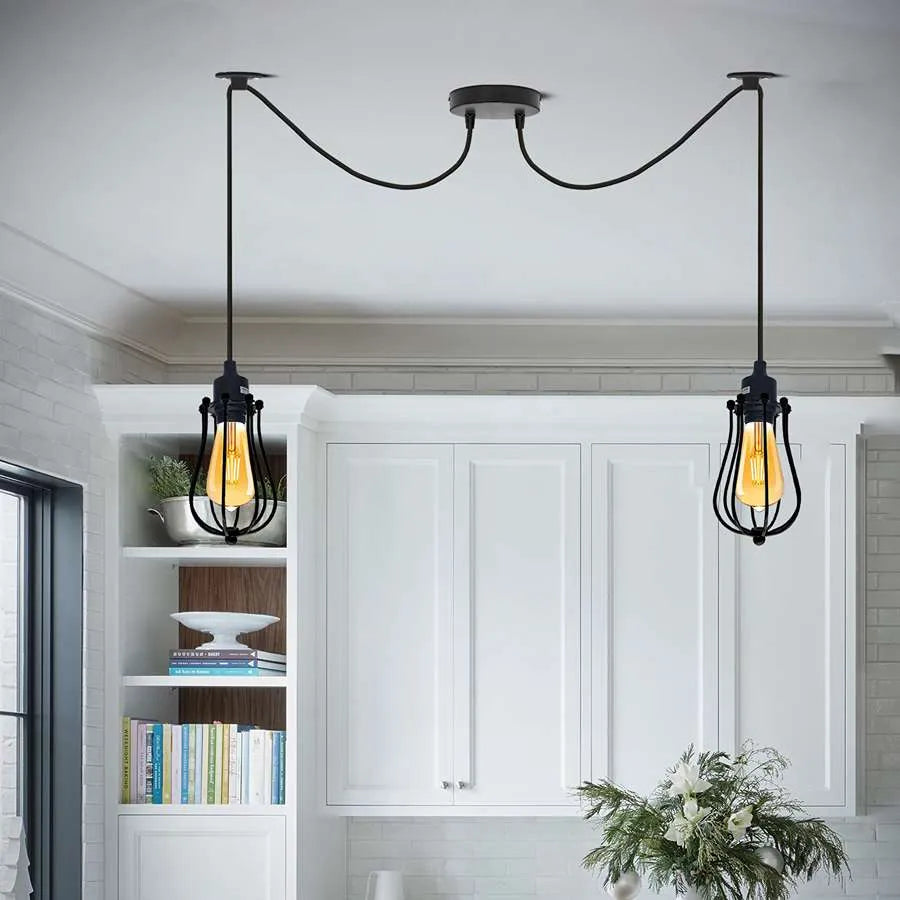 2-Light Spider Pendant – Black Cages or White Domes, E27 - photo 4
