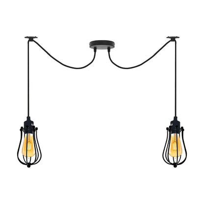 2-Light Spider Pendant – Black Cages or White Domes, E27 - T130 LED Bulb 4W, Black