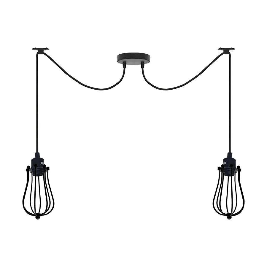 2-Light Spider Pendant – Black Cages or White Domes, E27 - Without Bulb, Black
