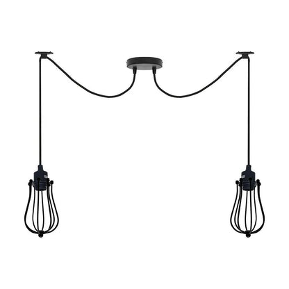 2-Light Spider Pendant – Black Cages or White Domes, E27 - Without Bulb, Black