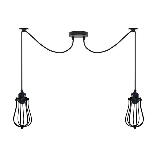 2-Light Spider Pendant – Black Cages or White Domes, E27 - Without Bulb, Black