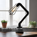 Industrial Steampunk Pipe Table Lamp with Wire Cage E27 - Black, T130 LED Bulb 4W