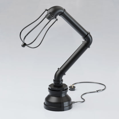 Industrial Steampunk Pipe Table Lamp with Wire Cage E27 - Black, Without Bulb