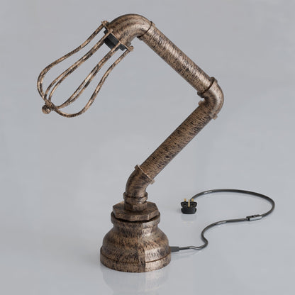 Industrial Steampunk Pipe Table Lamp with Wire Cage E27 - Brushed Copper, Without Bulb