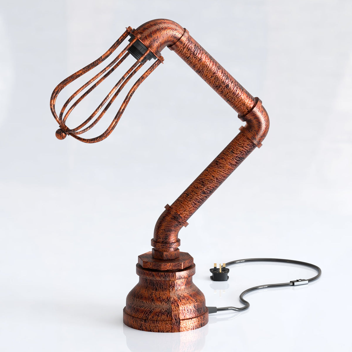 Industrial Steampunk Pipe Table Lamp with Wire Cage E27 - Rustic Red, Without Bulb