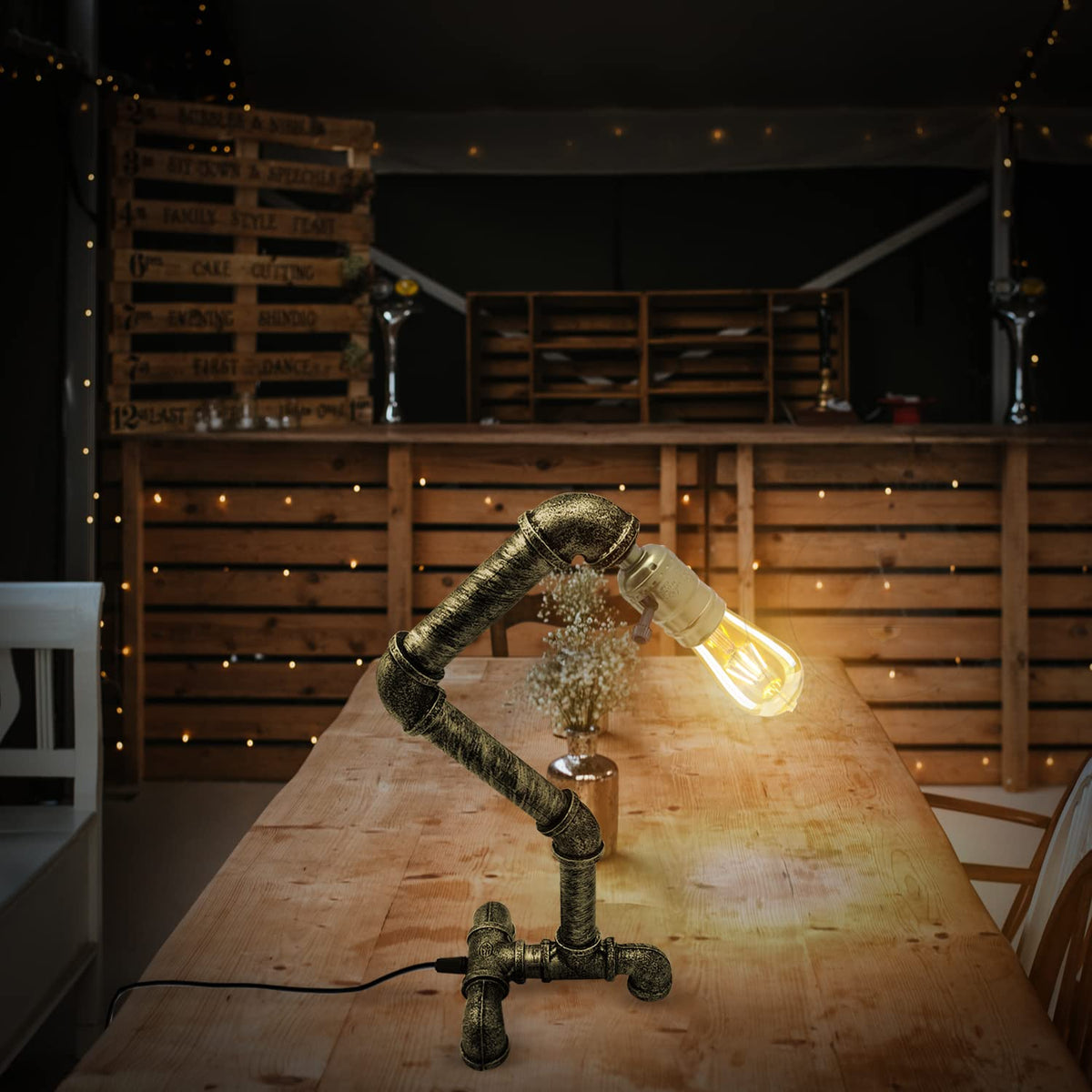 Industrial Steampunk Water Pipe Table Lamp E27 – Copper, Silver or Red - photo 6