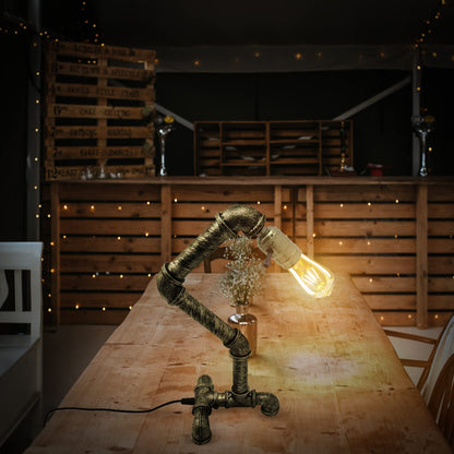 Industrial Steampunk Water Pipe Table Lamp E27 – Copper, Silver or Red - photo 6