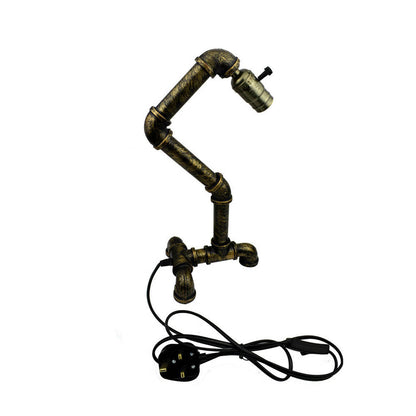 Industrial Steampunk Water Pipe Table Lamp E27 – Copper, Silver or Red - Brushed Copper, Without Bulb