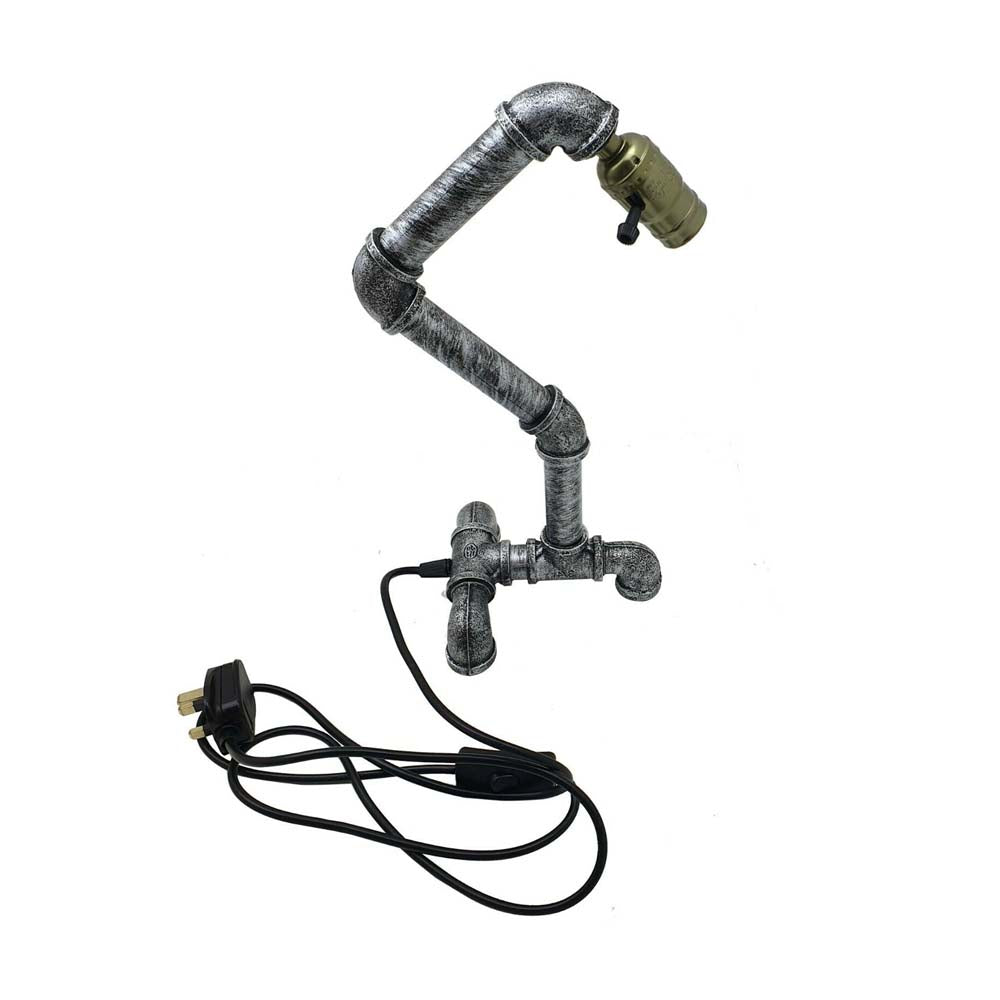 Industrial Steampunk Water Pipe Table Lamp E27 – Copper, Silver or Red - Brushed Silver, Without Bulb