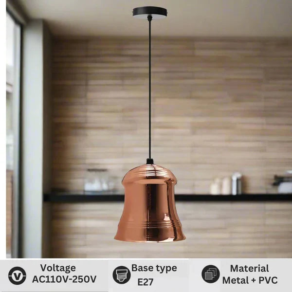 3-Light Pendant – Bell Shades or Black Cages, Round Plate or Bar, E27 - photo 2