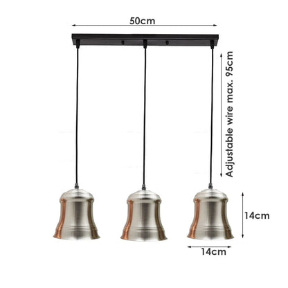 3-Light Pendant – Bell Shades or Black Cages, Round Plate or Bar, E27 - photo 3