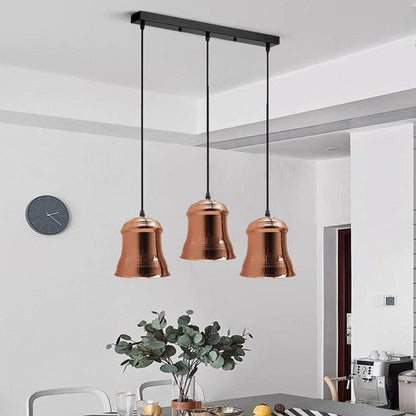 3-Light Pendant – Bell Shades or Black Cages, Round Plate or Bar, E27