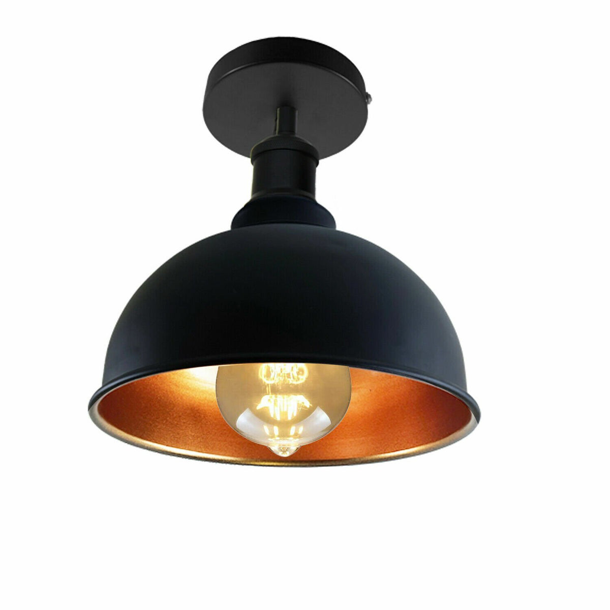 Curvy Dome Semi-Flush Ceiling Light – 15 Colours or Glass, E27 - Black, Curvy 21 cm Black & Gold, Without Bulb