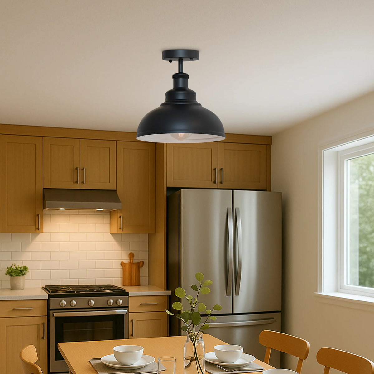 Curvy Dome Semi-Flush Ceiling Light – 15 Colours or Glass, E27 - Black, Curvy 29 cm Black & White Inner, Without Bulb