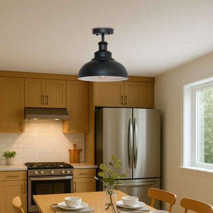 Curvy Dome Semi-Flush Ceiling Light – 15 Colours or Glass, E27 - Black, Curvy 29 cm Black & White Inner, Without Bulb
