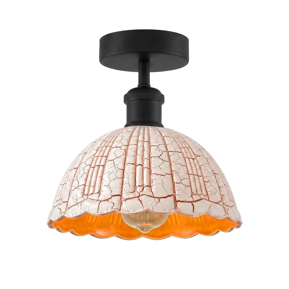 Curvy Dome Semi-Flush Ceiling Light – 15 Colours or Glass, E27 - Black, Glass 18 cm Crackle Amber, ST64 LED Bulb 4W