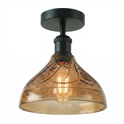 Curvy Dome Semi-Flush Ceiling Light – 15 Colours or Glass, E27 - Black, Glass 24.5 cm Brown, A60 LED Bulb 4W