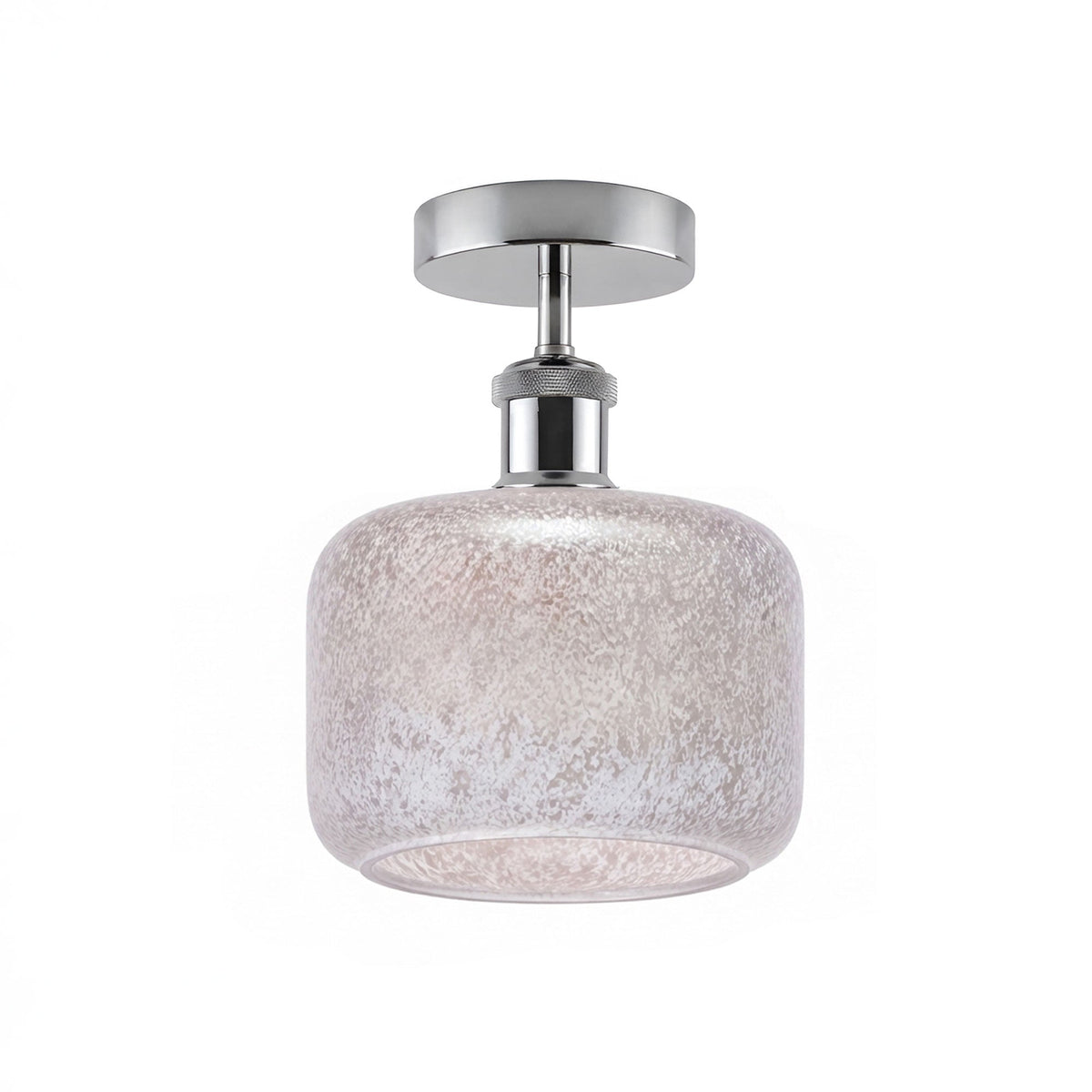 Curvy Dome Semi-Flush Ceiling Light – 15 Colours or Glass, E27 - Chrome, Speckled Glass Cylinder, Without Bulb