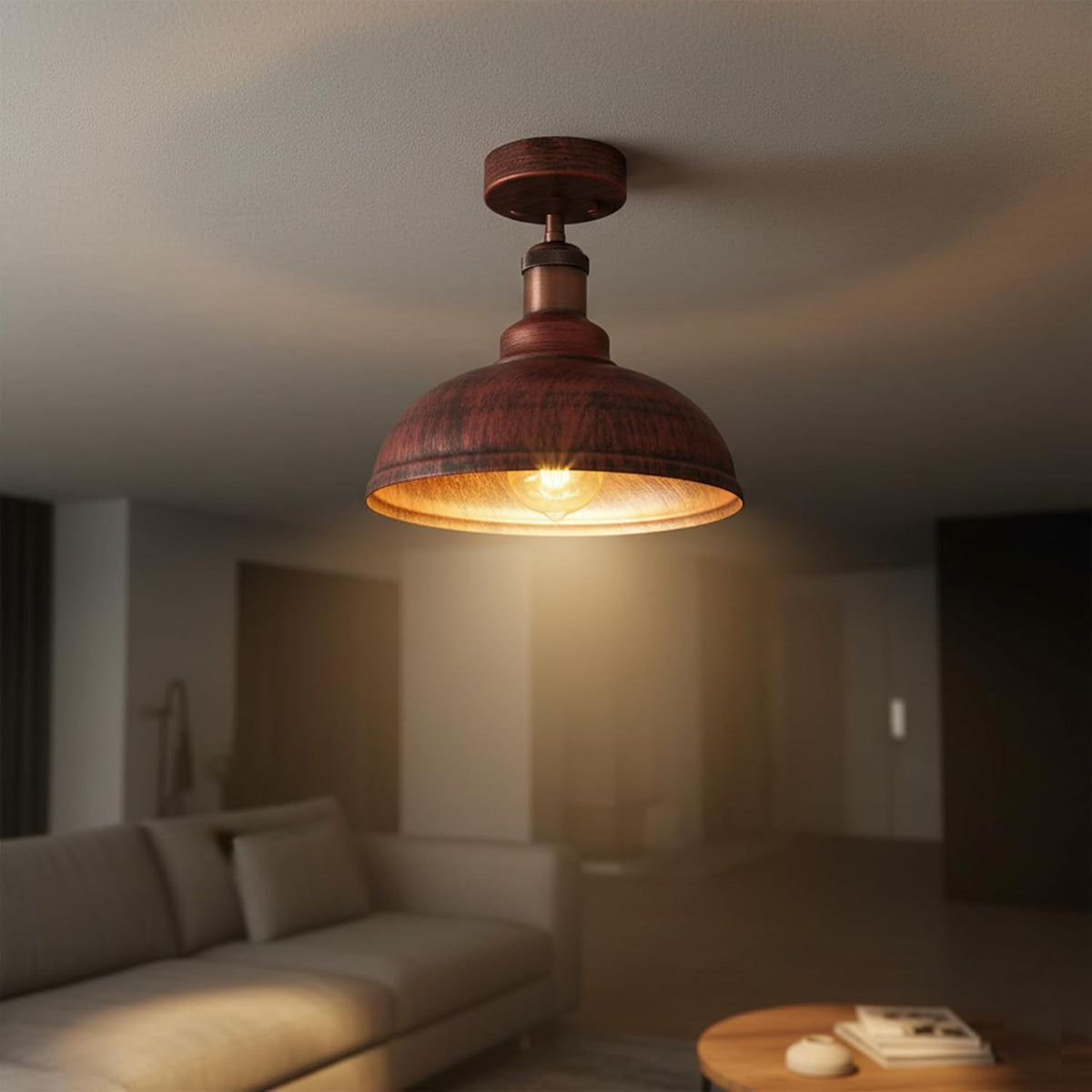 Curvy Dome Semi-Flush Ceiling Light – 15 Colours or Glass, E27 - Copper, Curvy 29 cm Rustic Red, Without Bulb