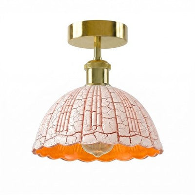Curvy Dome Semi-Flush Ceiling Light – 15 Colours or Glass, E27 - French Gold, Glass 18 cm Crackle Amber, ST64 LED Bulb 4W