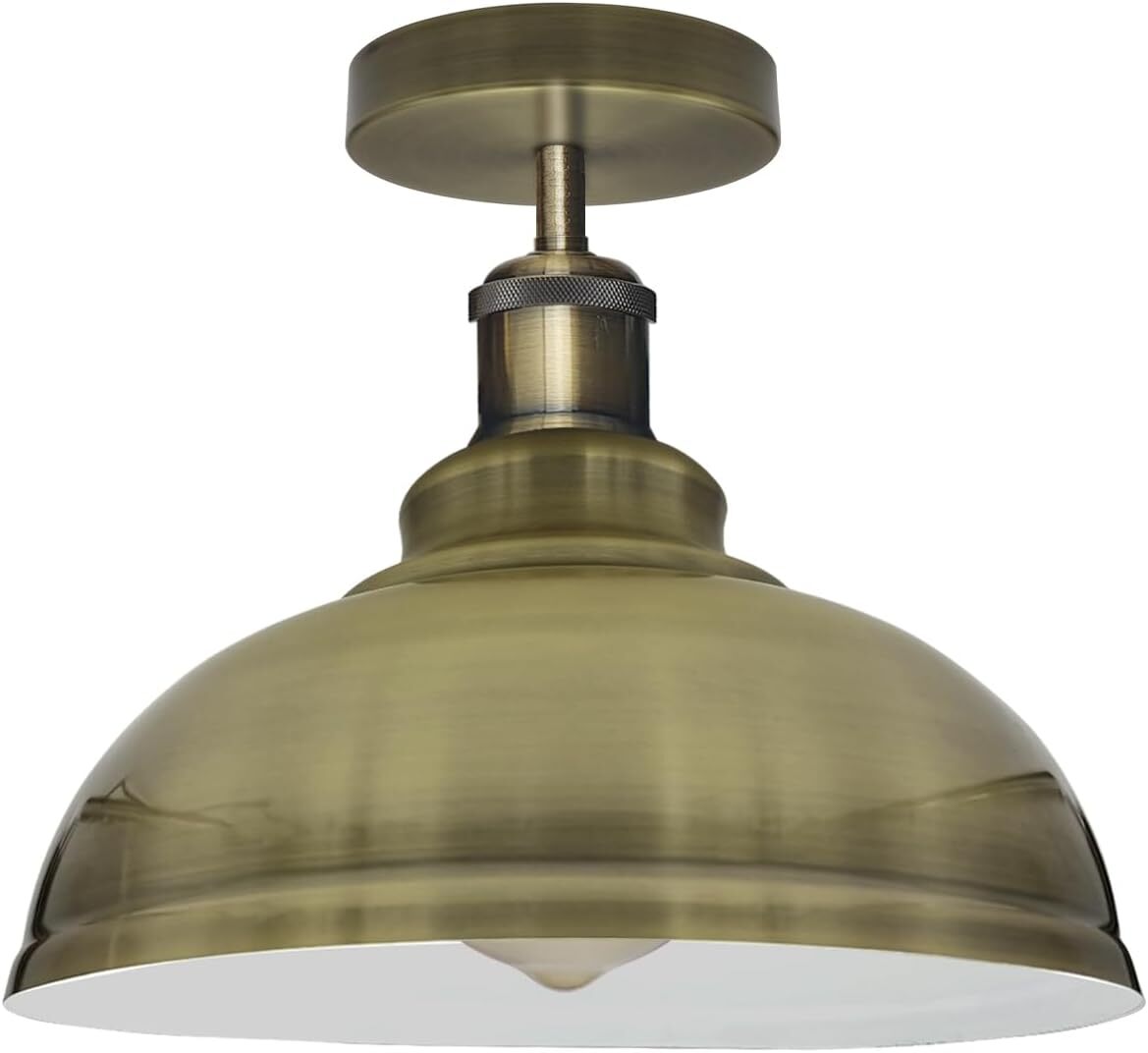 Curvy Dome Semi-Flush Ceiling Light – 15 Colours or Glass, E27 - Green Brass, Curvy 29 cm Green Brass, LED Bulb 18W Warm White