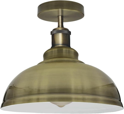 Curvy Dome Semi-Flush Ceiling Light – 15 Colours or Glass, E27 - Green Brass, Curvy 29 cm Green Brass, LED Bulb 18W Warm White