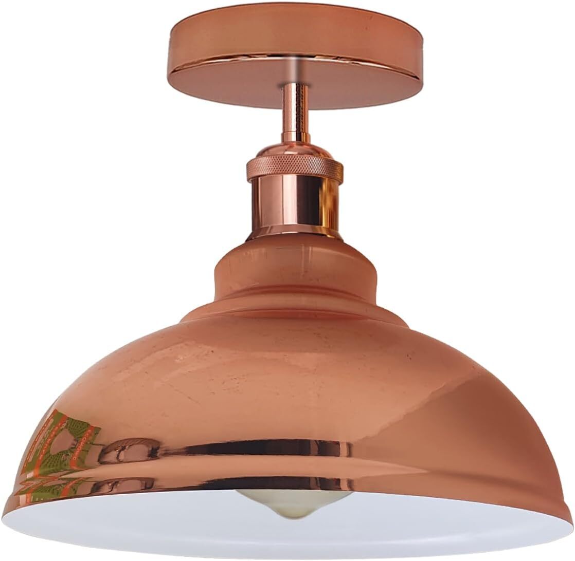 Curvy Dome Semi-Flush Ceiling Light – 15 Colours or Glass, E27 - Rose Gold, Curvy 29 cm Rose Gold, LED Bulb 18W Warm White