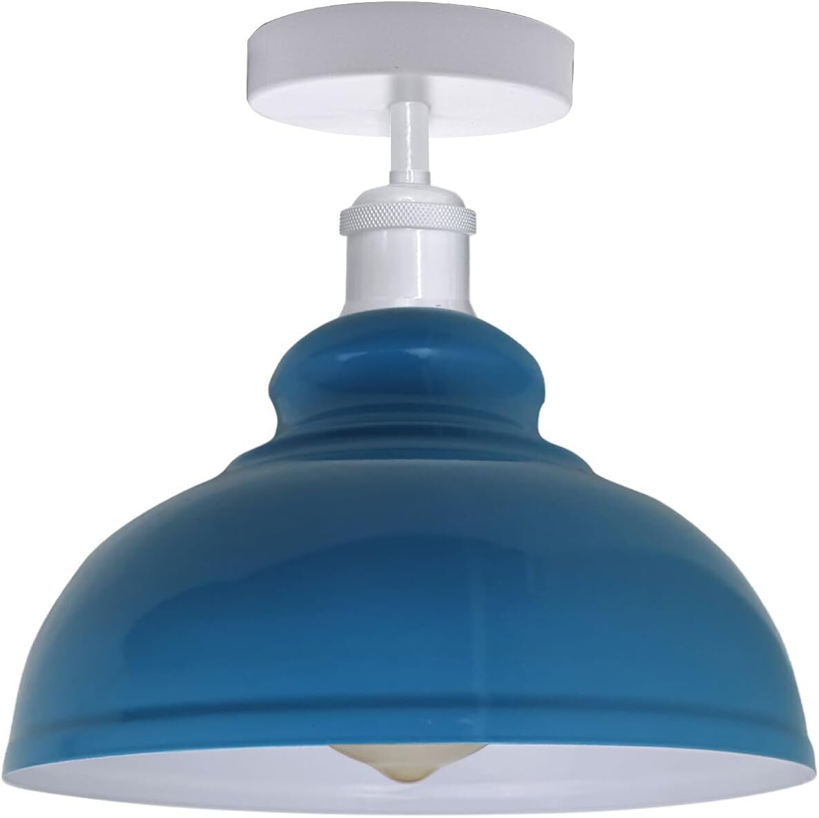 Curvy Dome Semi-Flush Ceiling Light – 15 Colours or Glass, E27 - White, Curvy 29 cm Blue, LED Bulb 18W Warm White