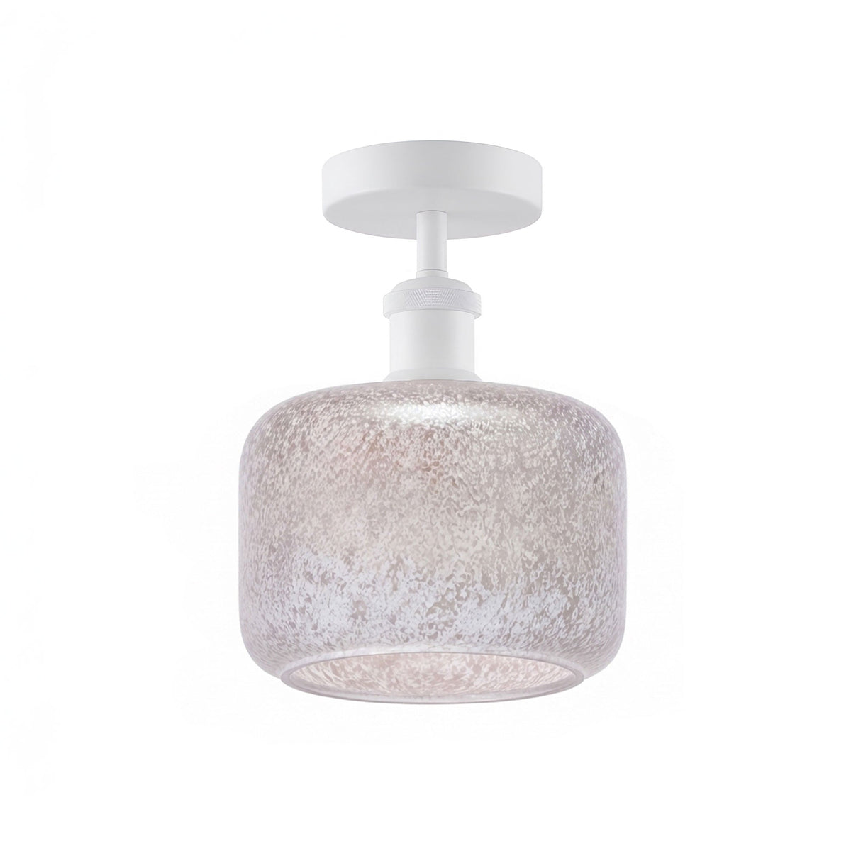 Curvy Dome Semi-Flush Ceiling Light – 15 Colours or Glass, E27 - White, Speckled Glass Cylinder, Without Bulb